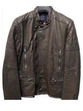 Sisley-Paris Dark Brown Quilted Leather Bomber Jacket